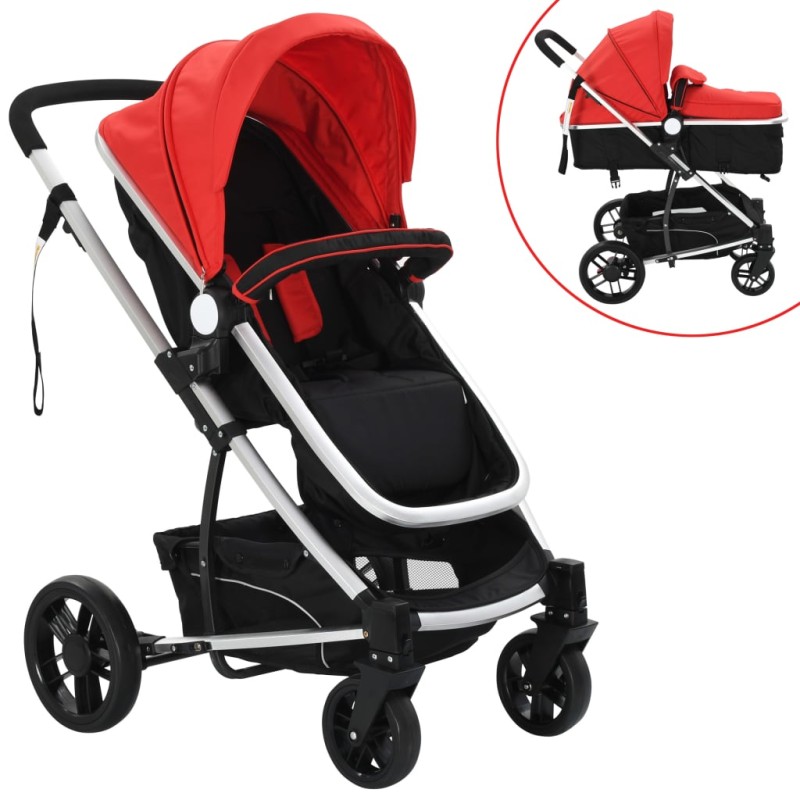 vidaXL Passeggino/Carrozzina 2-in-1 in Alluminio Rosso e Nero