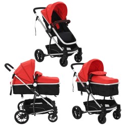 vidaXL Passeggino/Carrozzina 2-in-1 in Alluminio Rosso e Nero