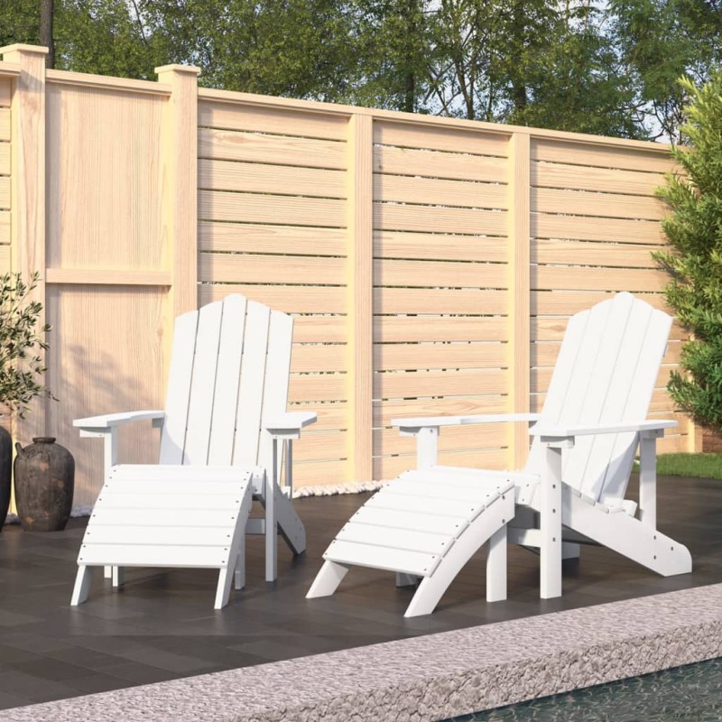    Sedie da Giardino Adirondack 2 pz con Poggiapiedi HDPE Bianco