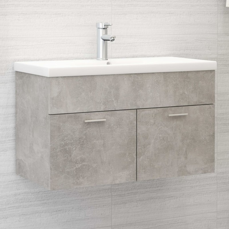 Mobile Bagno con Lavabo Integrato Grigio Cemento in Truciolato