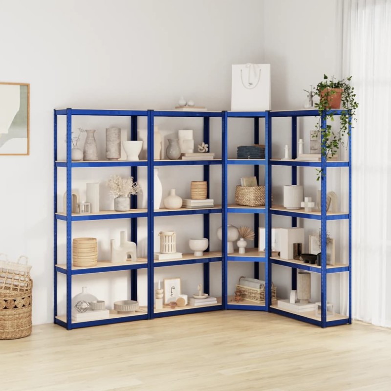 vidaXL Scaffali a 5 Ripiani 4 pz Blu in Acciaio e Legno ingegnerizzato