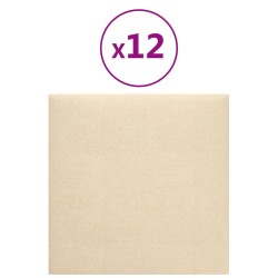 vidaXL Pannelli Murali 12 pz Crema 30x30 cm in Tessuto 1,08 m²