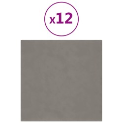 vidaXL Pannelli Murali 12 pz Grigio Chiaro 30x30 cm in Velluto 1,08 m²