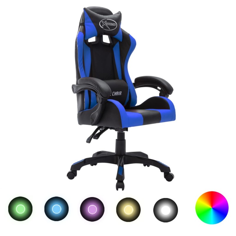 vidaXL Sedia da Gaming con Luci a LED RGB Blu e Nera in Similpelle