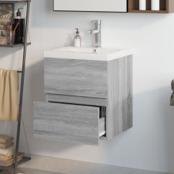    Mobile Bagno e Lavabo Integrato Grigio Sonoma Legno ingegnerizzato