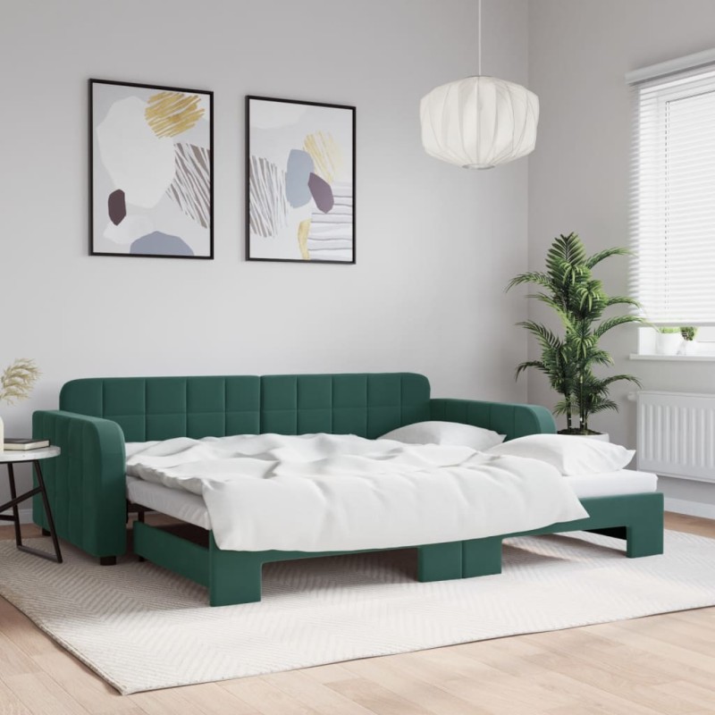 vidaXL Divano Letto con Letto Estraibile Verde Scuro 90x200cm Velluto