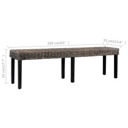 vidaXL Panca 160 cm Nera in Rattan Naturale Kubu e Massello di Mango