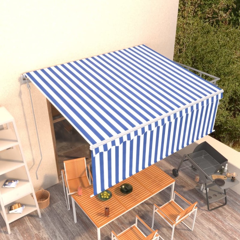 Tenda Sole Retrattile Automatica con Parasole 4x3m Blu Bianca