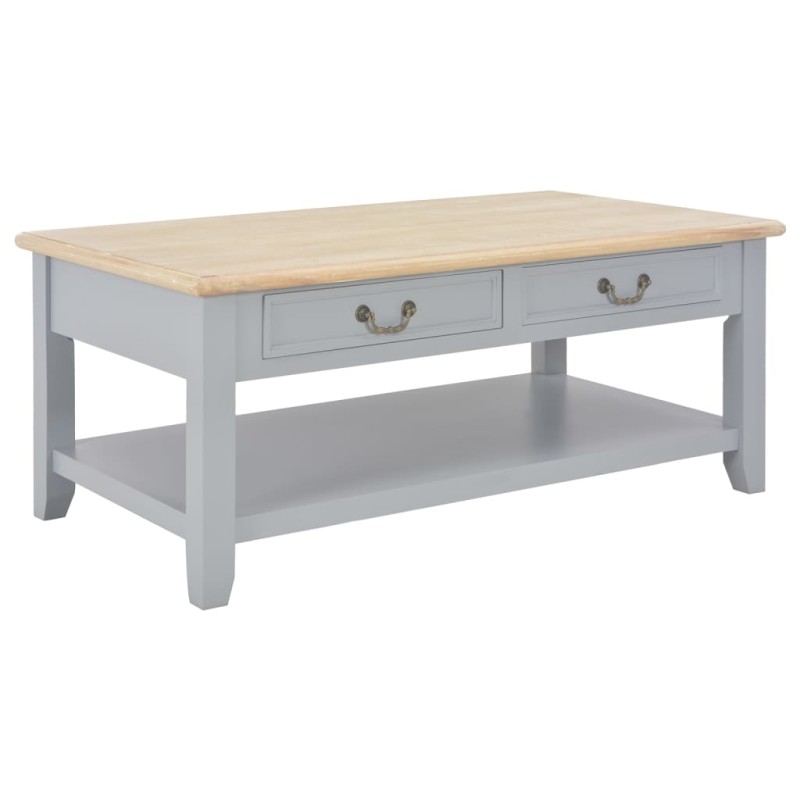 Tavolino Salotto Grigio 100x50x41,5 cm Legno Massello Paulownia