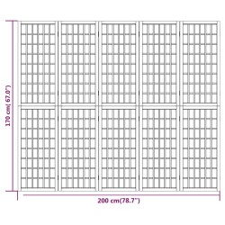    Divisorio Pieghevole 5 Pannelli Stile Giapponese 200x170 Bianco