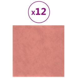 vidaXL Pannelli Murali 12 pz Rosa 30x30 cm Velluto 1,08 m²