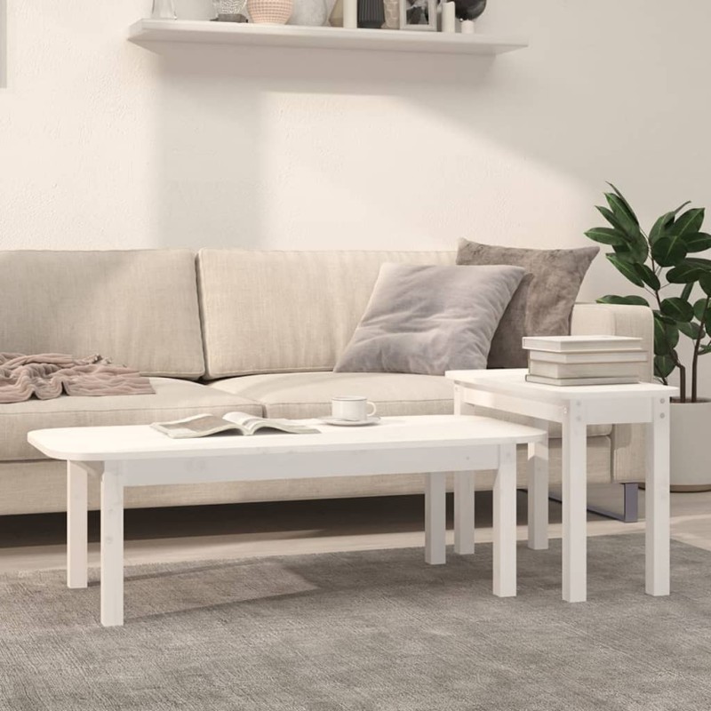    Set Tavolini da Salotto 2 pz Bianco in Legno Massello di Pino