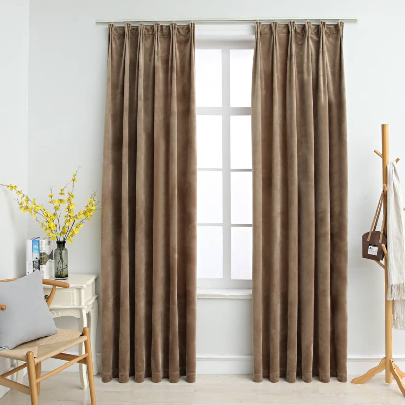    Tende Oscuranti con Ganci 2 pz Beige in Velluto 140x225 cm