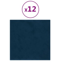 vidaXL Pannelli Murali 12 pz Blu 30x30 cm Velluto 1,08 m²