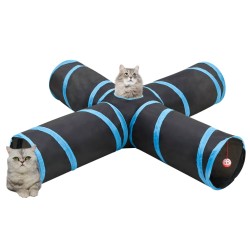 Tunnel per Gatti a 4 Vie Nero e Blu 132 cm in Poliestere