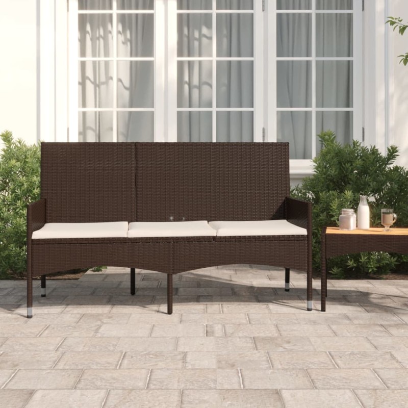    Panca da Giardino a 3 Posti con Cuscini in Polyrattan Marrone