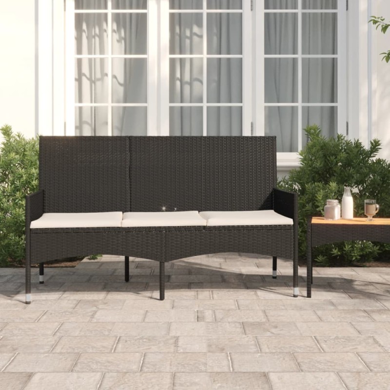    Panca da Giardino a 3 Posti con Cuscini in Polyrattan Nero