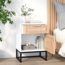 Comodino Bianco 40x30x55,5 cm Legno ingegnerizzato e Ferro