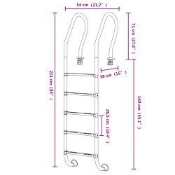    Scala per Piscina 54x38x211 cm Acciaio Inox 304