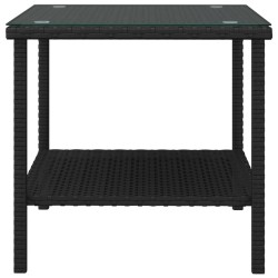    Tavolino Nero 45x45x45 cm Polyrattan e Vetro Temperato