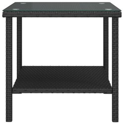    Tavolino Nero 45x45x45 cm Polyrattan e Vetro Temperato