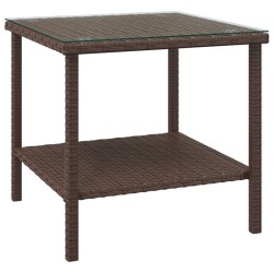    Tavolino Marrone 45x45x45 cm Polyrattan e Vetro Temperato