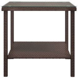    Tavolino Marrone 45x45x45 cm Polyrattan e Vetro Temperato