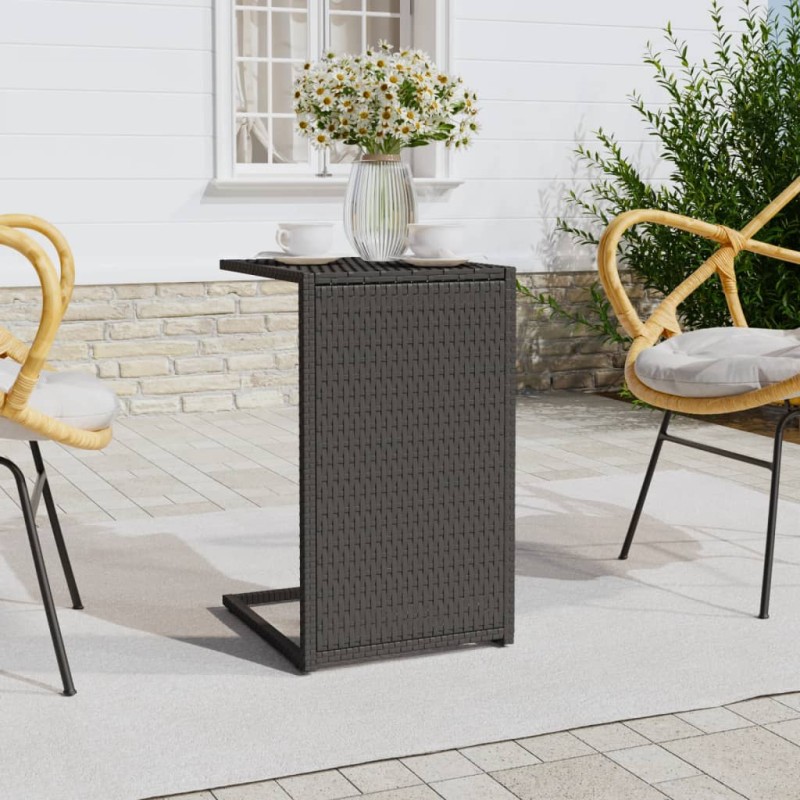    Tavolino a C Nero 40x35x60 cm in Polyrattan