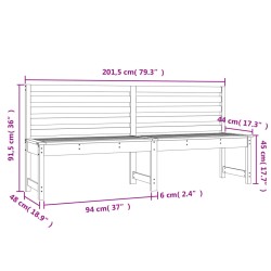    Panca da Giardino Bianca 201,5 cm in Legno Massello di Pino