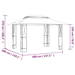 Gazebo con Tetto Antracite 400x300x270 cm Acciaio