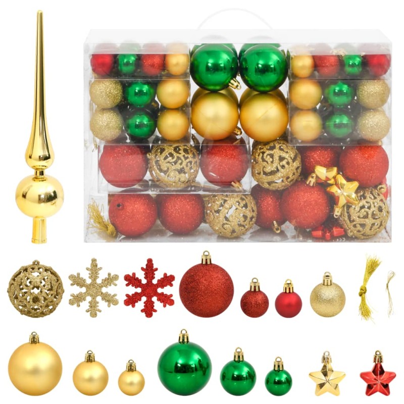 vidaXL Set Palline di Natale 112 pz Rosso / Verde / Oro in Polistirene