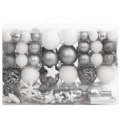 vidaXL Set Palline di Natale 111 pz Bianco e Grigio in Polistirene