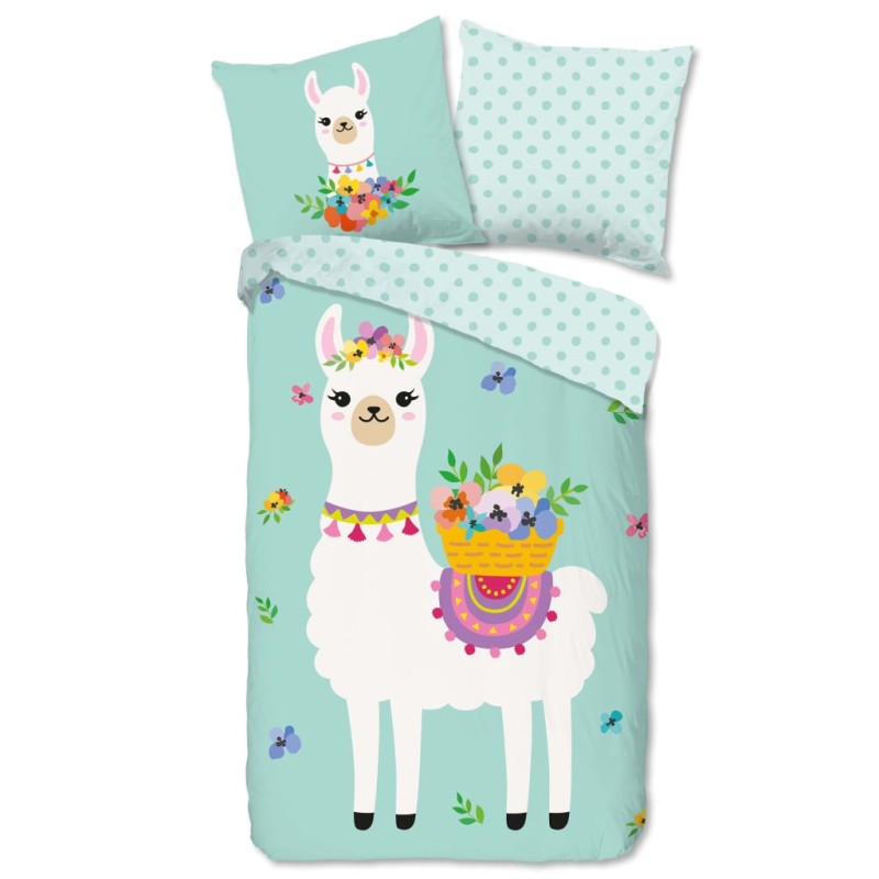 Good Morning Copripiumino per Bambini Llama 140x200/220 cm Menta