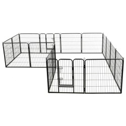    Box per Cani con 16 Pannelli in Acciaio 80x80 cm Nero