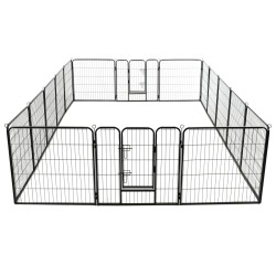    Box per Cani con 16 Pannelli in Acciaio 80x80 cm Nero