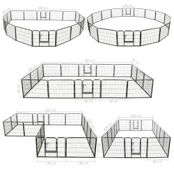    Box per Cani con 16 Pannelli in Acciaio 60x80 cm Nero