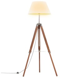    Lampada a Treppiede Marrone e Bianco in Legno di Teak 141 cm