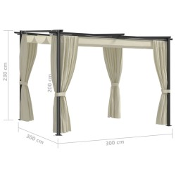    Gazebo con Tende 3x3 m Crema in Acciaio