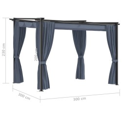    Gazebo con Tende 3x3 m Antracite in Acciaio