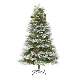 Albero di Natale con LED e Pigne Verde 225 cm in PVC e PE