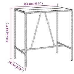    Tavolo da Bar con Piano in Vetro Grigio 110x70x110cm Polyrattan