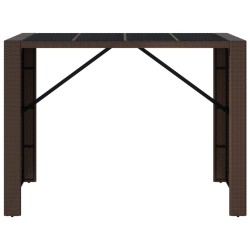    Tavolo Bar con Piano in Vetro Marrone 145x80x110 cm Polyrattan