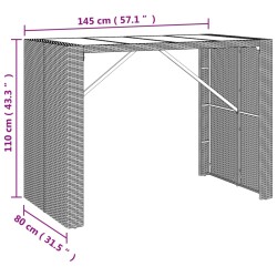    Tavolo Bar con Piano in Vetro Marrone 145x80x110 cm Polyrattan