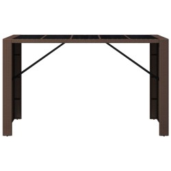    Tavolo Bar con Piano in Vetro Marrone 185x80x110 cm Polyrattan