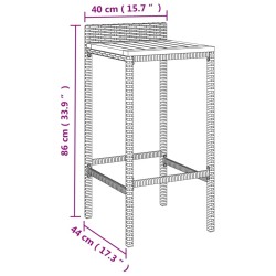    Sgabelli da Bar 2pz Grigi Polyrattan e Legno Massello di Acacia