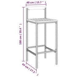    Sgabelli da Bar 2pz Grigi Polyrattan e Legno Massello di Acacia