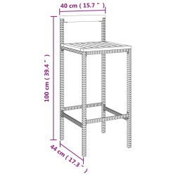    Sgabelli da Bar 4pz Grigi Polyrattan e Legno Massello di Acacia