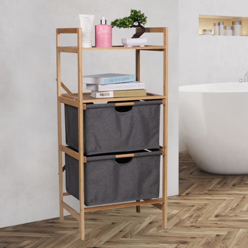 HI Scaffale Multifunzionale Bagno con 2 Cassetti 42,3x33x96 cm Bambù