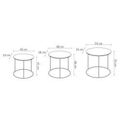  Rousseau Set di Tavolini 3 pz Tanto in Metallo Nero e Dorato