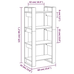    Libreria/Divisorio Grigio 60x35x125 cm Legno Massello